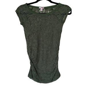 Bongo Brand Lace Short Sleeve Top Green 100% Nylon Junior's Size S